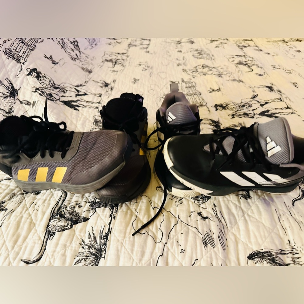 Lot of two pair Addidas boys basketball shoes. Worn one season (2 months)!